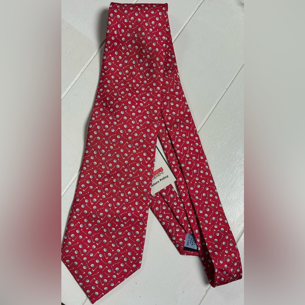 NWT Sero Red Silk Tie With Golf Balls & Tees